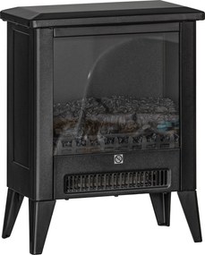 HOMCOM Șemineu Electric cu Efect Flacără 3D pe 3 Intensități, Oprire Automată, Încălzire Reglabilă, 36x21x47 cm, Negru | Aosom Romania