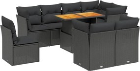 vidaXL Set mobilier de grădină cu perne, 9 piese, negru, poliratan