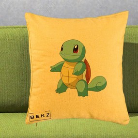 Perna Personalizata Squirtle Pokemon, 40x40 cm, Galben, Husa Detasabila, Perna Inclusa, BEKZ®