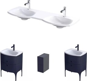 Set dulap baza suspendat Oristo Louis bleumarin 4 sertare cu lavoar alb 144 cm