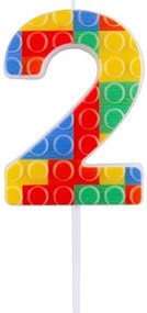 Colorat Pick Blocks Lumânare pentru tort cifră 2, bloc de construcție
