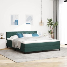 vidaXL Pat box spring cu saltea, verde închis, super king, catifea