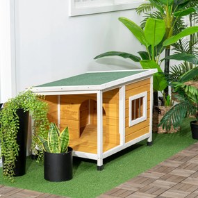 PawHut Cușcă pentru Câini de Exterior din Lemn cu Verandă Acoperită și Acoperiș Înclinat, 85.5x62x60 cm, Multicolor | Aosom Romania