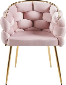 RESIGILAT- Scaun dining, tapiterie catifea, cadru metalic auriu, Roz