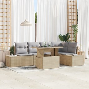 vidaXL Set de canapele de grădină, 6 piese, cu perne, ratan bej