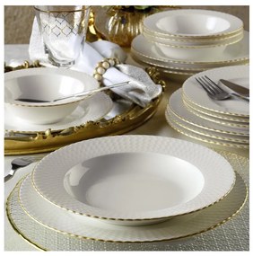 Set de veselă 24 piese, din porțelan, alb/auriu