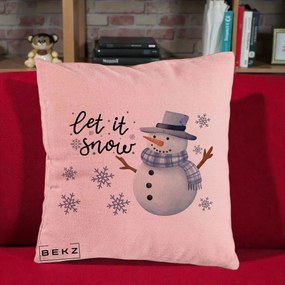 Perna Decorativa Let It Snow Om de Zapada, 40x40 cm, Roz, Husa Detasabila, Perna Inclusa, BEKZ®