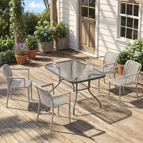Outsunny Set 4 Scaune de Grădină Stackabile din Polipropilenă Anti-UV, Design Lamelar cu Cotiere, pentru Terasă Balcon Exterior Interior, Gri | Aosom Romania