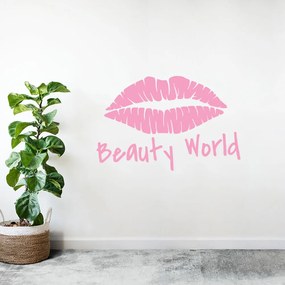 Sticker Decorativ Salon Frumusete "Beauty World", Roz, Oracal
