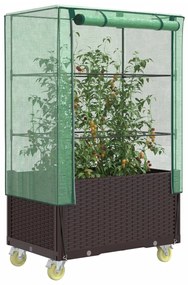 vidaXL Strat înălțat cu husă și roți, aspect ratan, 80x50x182 cm
