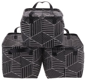 TEMPO-KONDELA YARA, coşuri din stofă cu mânere, set de 3 buc., negru / model