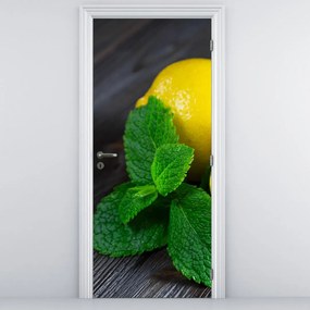 Fototapet pentru ușă - Lămâie și mentă pe masă (95x205cm)