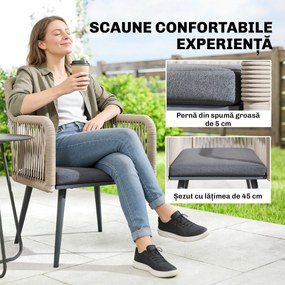 Outsunny Set 2 Scaune de Grădină din Ratan PE cu Perne Moi Lavabile și Brațe, Scaune pentru Dining Exterior din Oțel, pentru Terasă, Balcon, Grădină, Exterior, 54x65x80cm, Gri Închis | Aosom Romania
