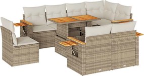vidaXL Set canapele grădină cu perne 9 piese bej poliratan/lemn acacia