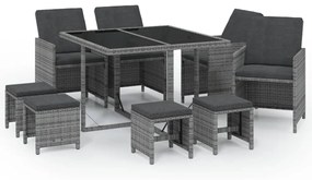 3095511 vidaXL Set mobilier grădină cu perne, 9 piese, gri, poliratan