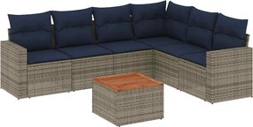 vidaXL Set canapele de grădină cu perne, 7 piese, gri, poliratan