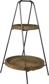 Suport pliabil din metal, cu 2 tavi de servire din lemn, Ø49x74 cm