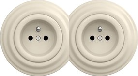 Kliklap - Priză dublă retro de perete cu ramă, 230V, bej