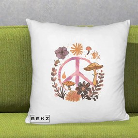 Perna Decorativa Peace Ciuperci Boho, 40x40 cm, Alb Pufos, Husa Detasabila, Perna Inclusa, BEKZ®
