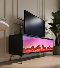 Comoda TV cu șemineu electric, Negru/Auriu, 160x40x45 cm