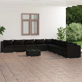 3101792 vidaXL Set mobilier de grădină cu perne, 10 piese, negru, poliratan