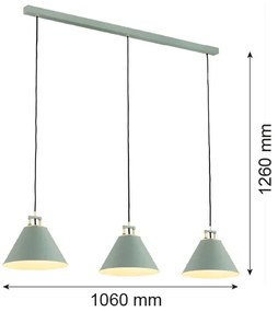 Lustră pe cablu ORTE 3xE27/15W/230V verde Argon 6177