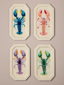 Set 4 tăvițe din metal cu homari colorați, 22×12 cm