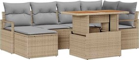 vidaXL Set de canapele pentru grădină 7 pcs Bej Rattan poli