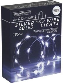 Sârmă luminosă cu temporizator Silver lights 40 LED, alb rece, 195 cm