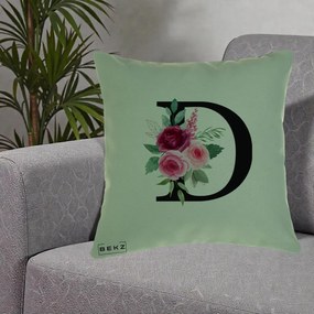Cadou Personalizat - Perna Personalizata Monograma Florala Litera D, 40x40 cm, Verde, Husa Detasabila, Perna Inclusa, BEKZ®