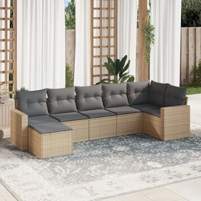 vidaXL Set canapele de grădină, 7 piese, cu perne, bej, poliratan