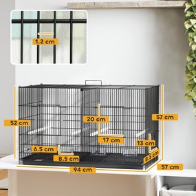 PawHut Colivie pentru Păsări cu Separator, Raft Inferior, 4 Stinghii și 4 Hrănitoare, 94x57x57 cm, Negru | Aosom Romania
