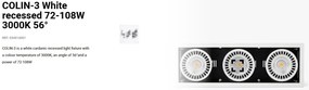 Spot LED incastrabil COLIN-3 White recessed 72-108W 3000K 56°