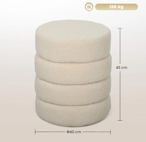 HOMCOM Taburet, rotund, teddy-fleece, până la 120kg, Φ40x45H cm, Bej | Aosom Romania