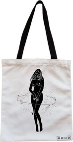 Sacosa de Panza pentru Cumparaturi, Geanta Tote, model Silueta Feminina, Cu fermoar, 38x34.5 cm, Alba, BEKZ®