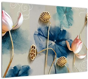 Tablou pe sticlă cu flori (70x50 cm)