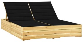 vidaXL Șezlong dublu cu perne negre, lemn de pin tratat