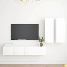 vidaXL Set dulapuri TV, 4 piese, alb, lemn prelucrat