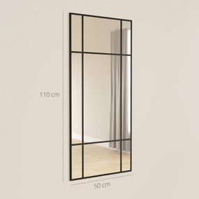 HOMCOM Oglindă de Perete Stil Fereastră Montaj Vertical Orizontal 110x50cm Negru | Aosom Romania