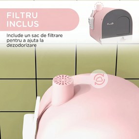 PawHut Litieră Închisă pentru Pisici cu Filtre, Cupă și Tavă Detașabilă, Cadru PP, 43x44x47 cm, Roz | Aosom Romania