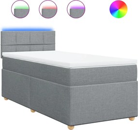 vidaXL Pat box spring cu saltea, gri deschis, 90x190 cm, textil