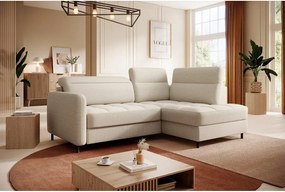 Colțar bej extensibil/cu spațiu de depozitare cu tapițerie din catifea (cu colț pe partea dreaptă/în formă de ”L”) Barea – ELTAP