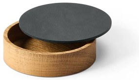 Cutie de depozitare gri antracit-în culoare naturală din lemn și din piele ecologică cu capac, decorativă ø 11x3,5 cm Circle Nupo – LIND DNA