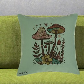 Perna Decorativa Ciuperci Boho Multicolore, 40x40 cm, Verde, Husa Detasabila, Perna Inclusa, BEKZ®