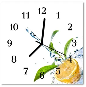 Ceas de perete din sticla pătrat Lemon Bucătărie Galben