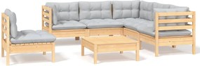 vidaXL Set mobilier grădină cu perne gri, 6 piese, lemn de pin