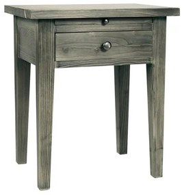 Noptiera gri, din lemn de pin, cu sertar, aspect rustic, Country