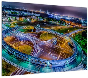 Tablou pe sticlă panorama orașului nocturn (70x50 cm)