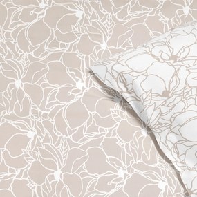 Goldea lenjerie de pat din 100% bumbac - flori albe pe bej deschis 140 x 200 și 50 x 70 cm
