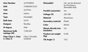 Spot incastrabil pentru baie IP44 Umberto nickel